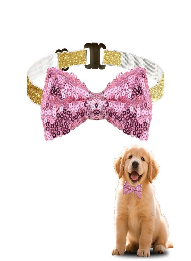 Yreamont Pink Sequin Bow Tie for Pet Cat Dog Bow Ties for Dogs Cats Pets Pink Accessories for Pet Cat Dog Sequin Bowtie for Dogs Cats Adjustable Bow Tie for Dog Cat Sparkly Bowtie for Puppy Kitten - Image 1